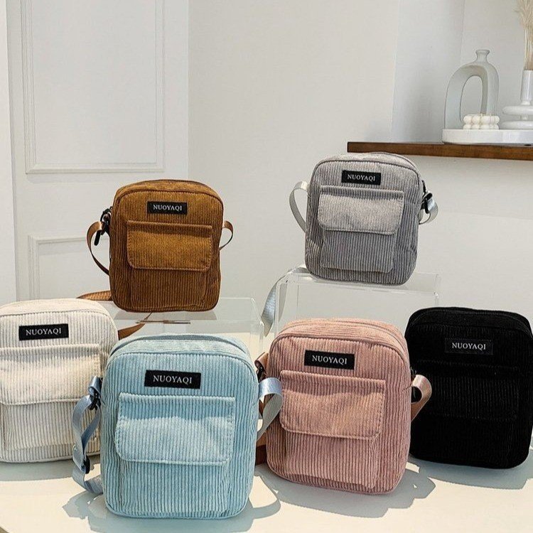 Women's outdoor casual sports corduroy crossbody bag, campus canvas small shoulder bag, fashionable and high-end ladies' shoulder bag