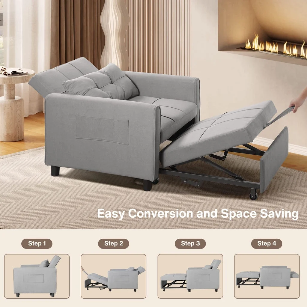Convertible Sleeper Chair, Aiho 3-in-1 Convertible Sofa Bed Recliner Chair with Pull Out Couch - Dark Gray - Image 42