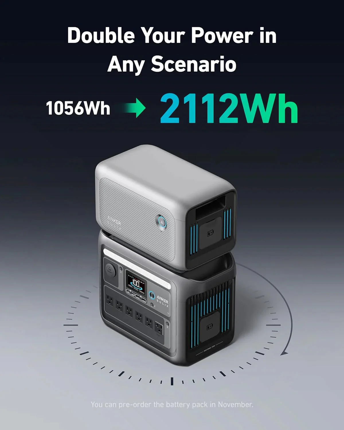 Anker SOLIX C1000 Portable Power Station with 200W Solar Panel, 1800W Solar Generator, 1056wh LFP (LiFePO4) Battery, 6 AC Outlets, Up to 2400W for Home, Power Outages, and Outdoor Camping