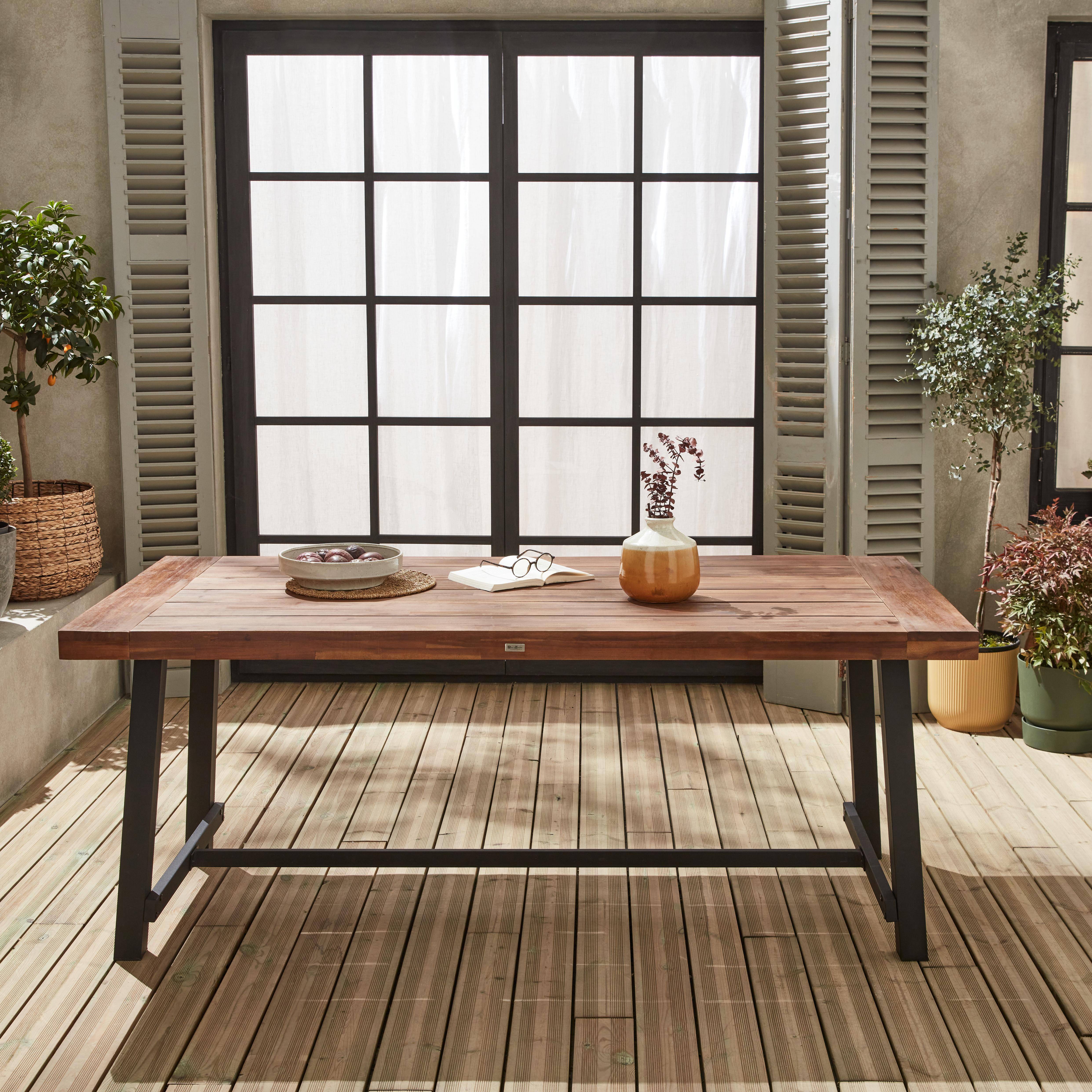 Fortaleza 190cm - Mesa de interior/exterior de madera y metal, 6-8 plazas