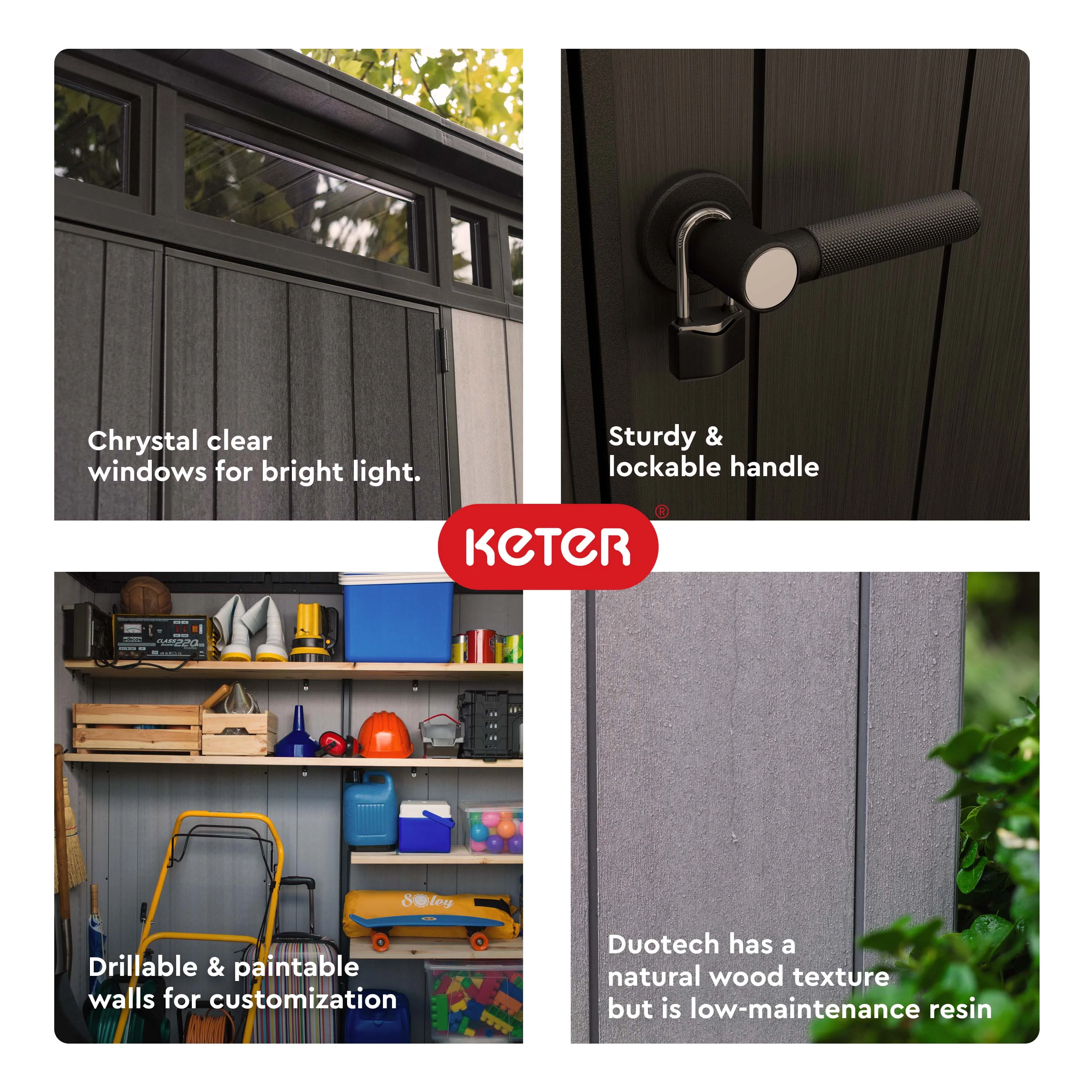 Keter Artisan 9x7 Foot Large Outdoor Shed & Floor w/Modern Design, Grey - Image 4
