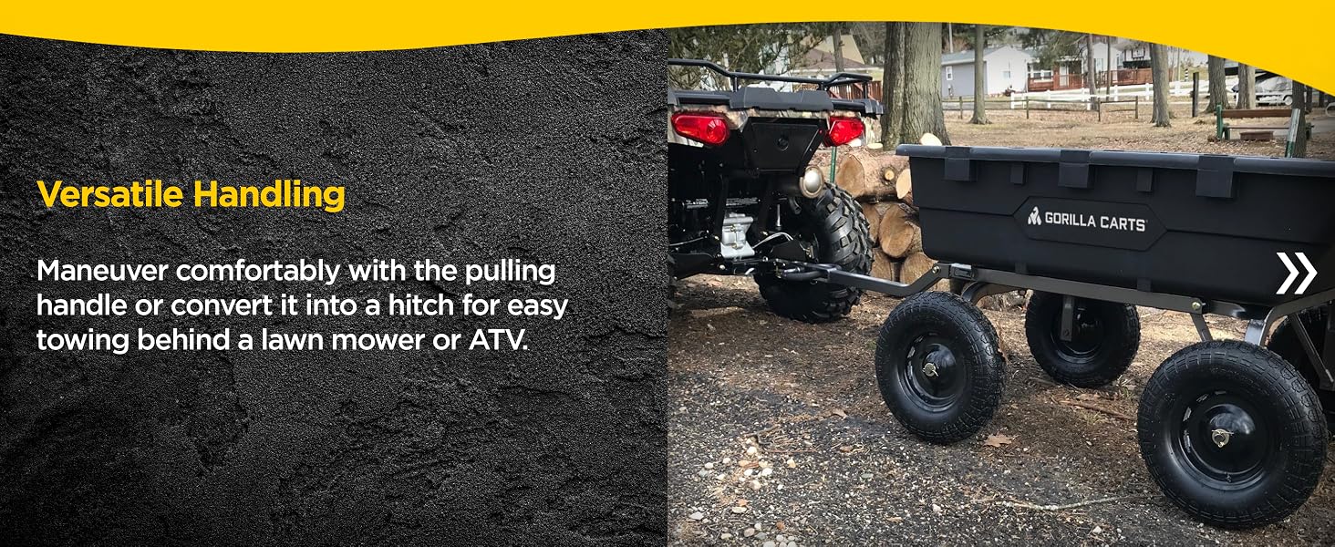 Heavy-Duty Yard Cart 1500lb Capacity Rust-Resistant Poly Bed 16" Pneumatic Tires