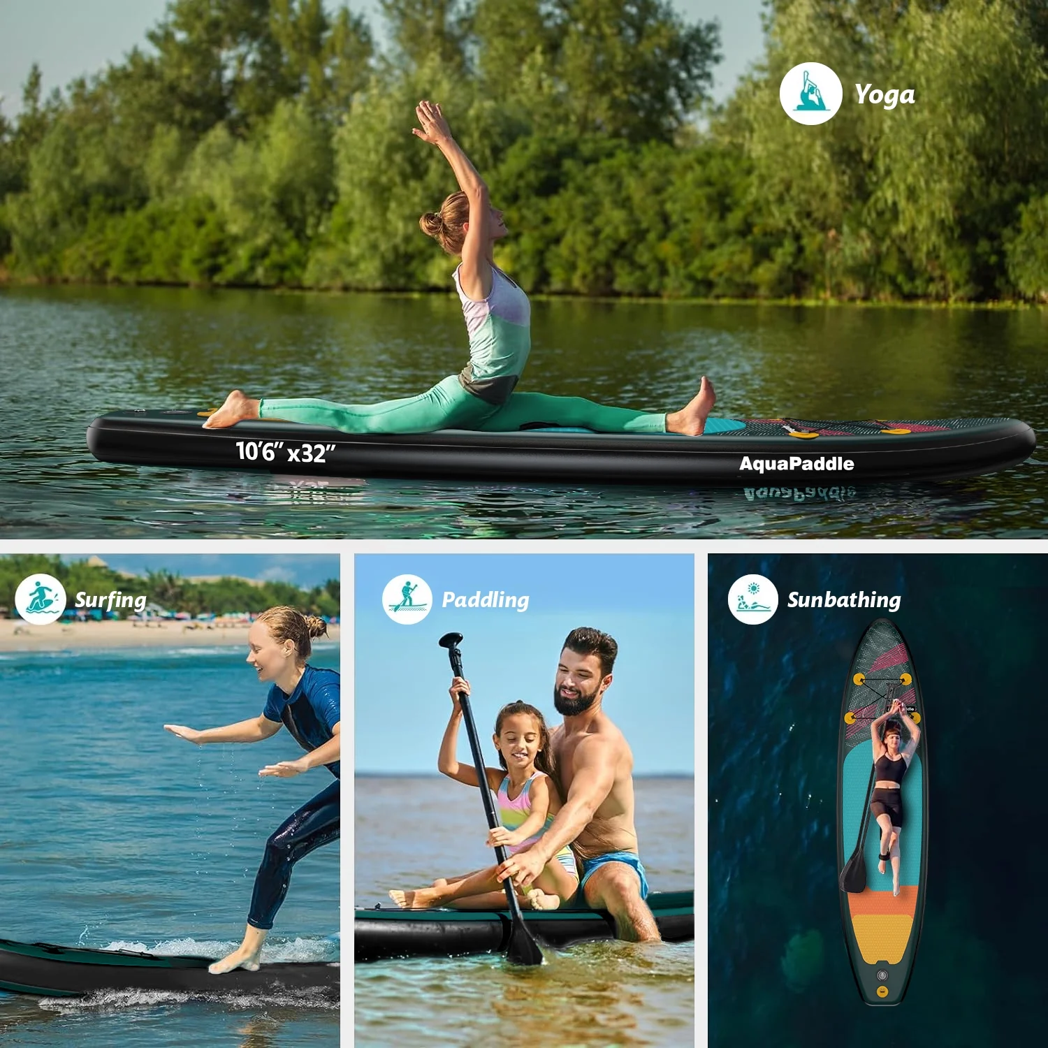 LNOW 10'6 Inflatable Stand Up Paddle Board 6' Thick SUP Paddle Board with Paddleboard Accessories Triple Action Pump - Image 6