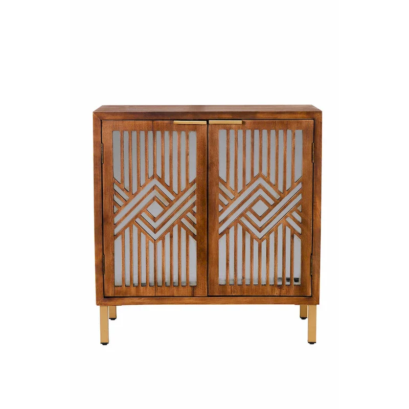 COZAYH Rustic Farmhouse Accent Cabinet with Geometric Mirror Fronts