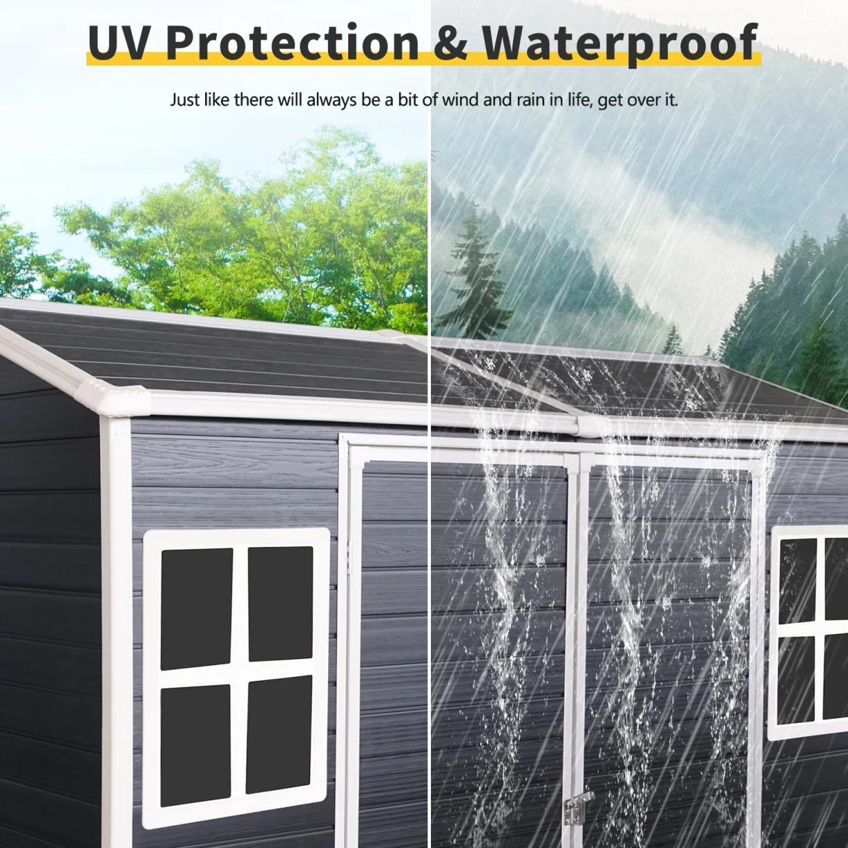 8x4 FT Outdoor Storage Shed with Floor, Resin Garden Sheds with Lockable Door, Vents & Windows, Weather Resistant Tool Shed with Sloped Roof for Backyard Patio, Grey - Image 15