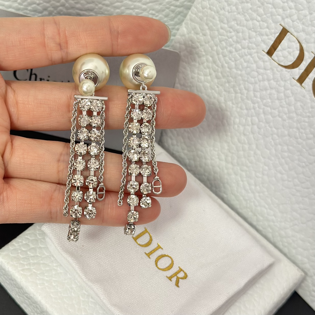 Dior Rhinestone Tassel Earrings - Original Replica Club