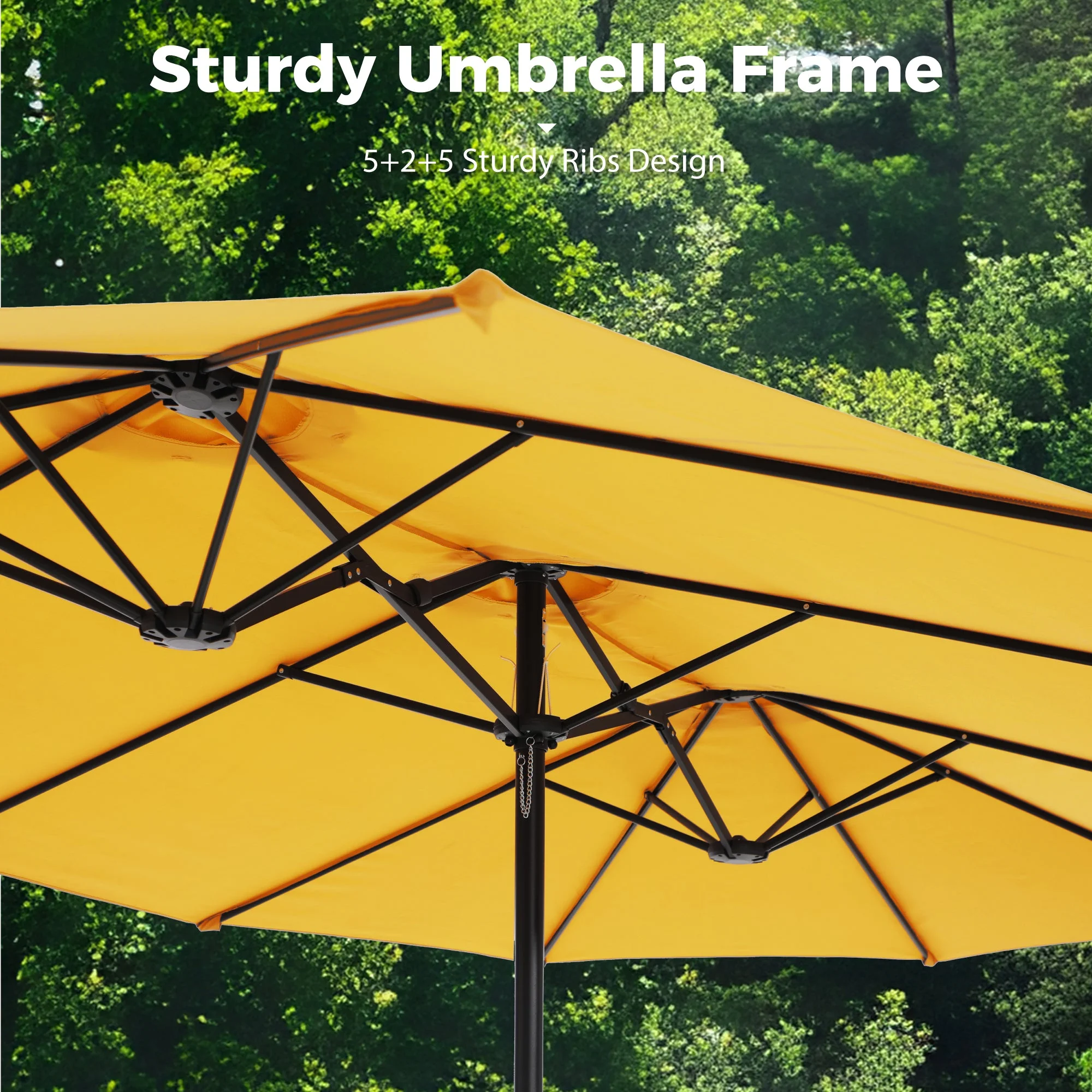 Alpha Joy 15ft Outdoor Patio Umbrella Extra-Large Double-Sided Garden Umbrella with Crank Handle and Base - Smoky Gray - Image 65
