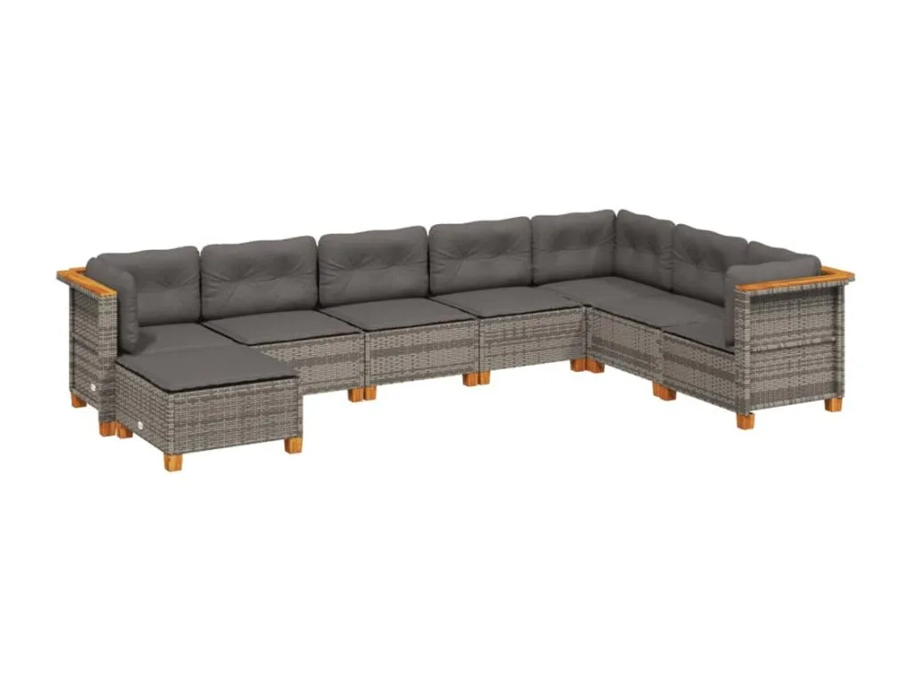Set de Sofás de Jardín de 8 Piezas con Cojines en Ratán Sintético Gris  UW0076167