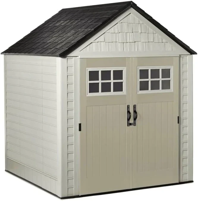 Rubbermaid Resin Outdoor Storage Shed With Floor Weather Resistant Gray Organization for Home