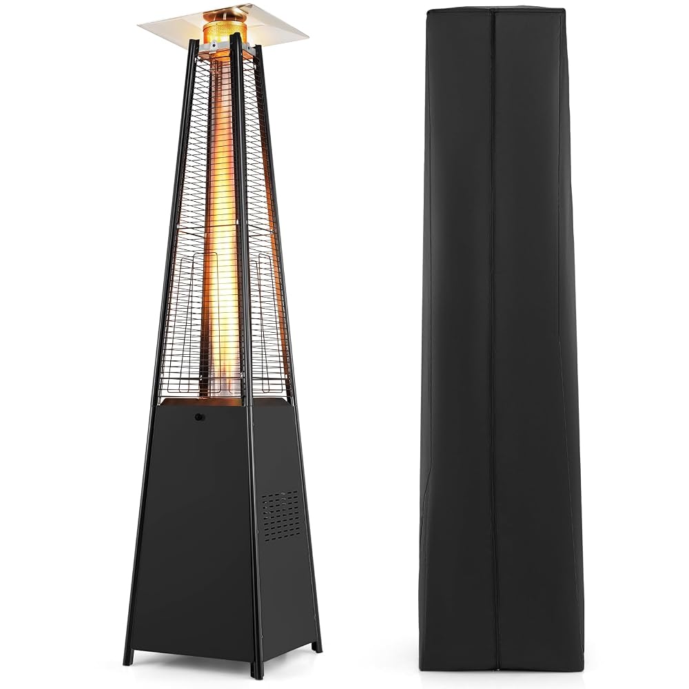 Tangkula 45000 BTU Pyramid Patio Heater with Wheels & Zippered Cover
