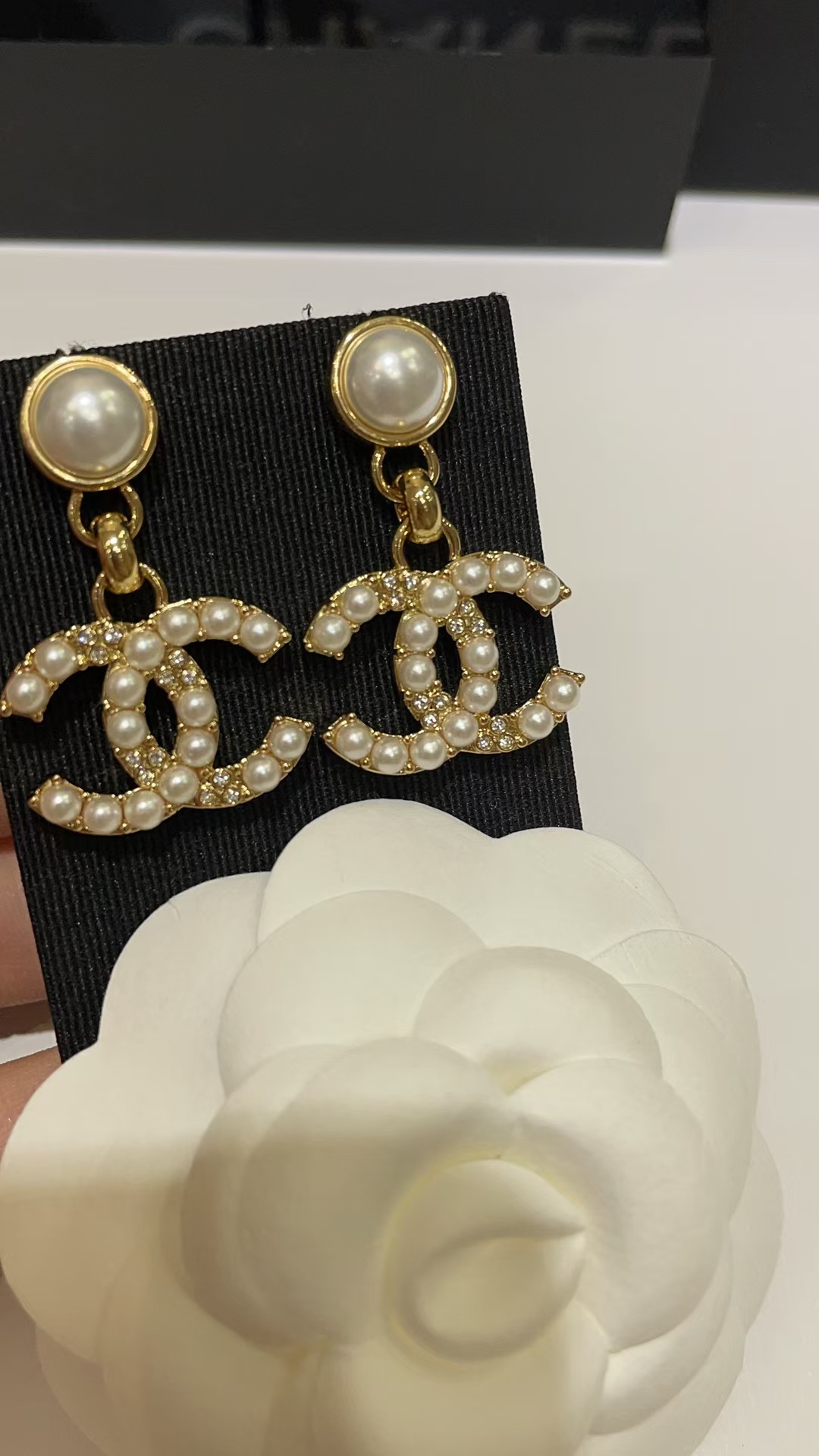 Chanel Pearl Paved Double C Earrings - Original Replica Club