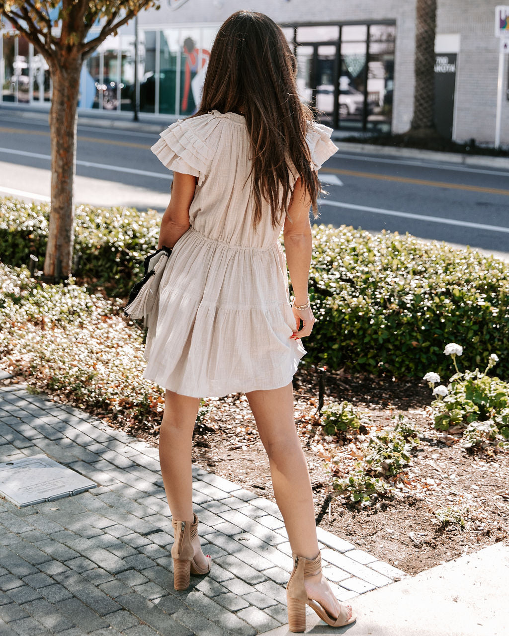 Bonita Cotton Ruffle Dress - Pebble - Se7enfashion