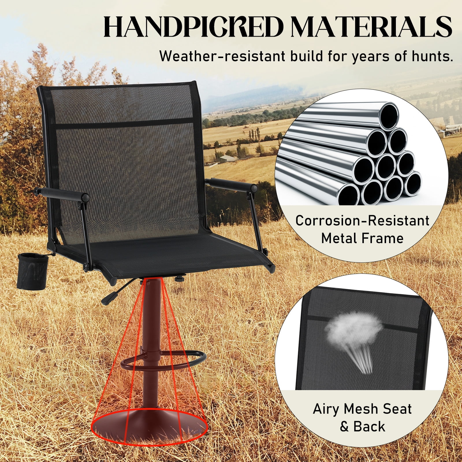 Danrelax 360- Silent Camo Hunting Blind Chair, Armrests, Side Pouch, Telescopic Legs - Image 29