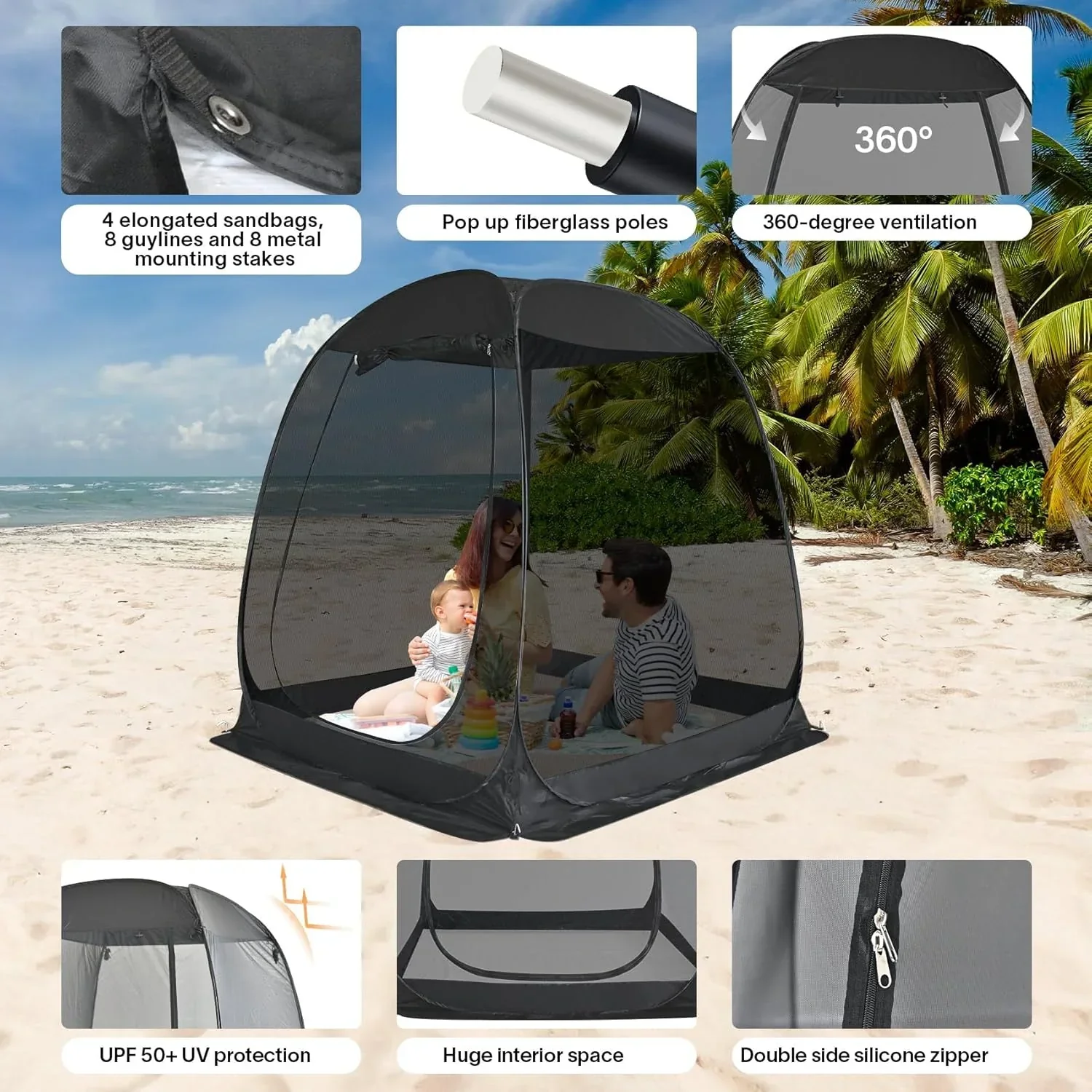 Screen gazebo sleeps 6-10-15 people Igloo-style canopy tent mosquito net on the sides Perfect