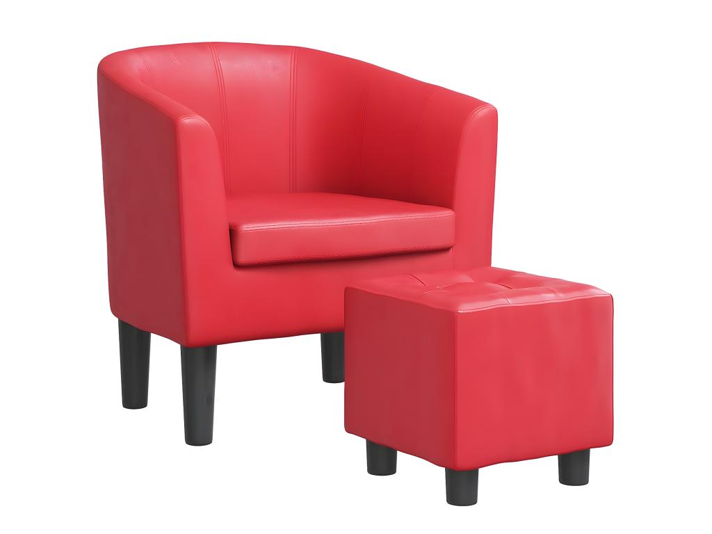 Sillón convertible con reposapiés de piel sintética roja