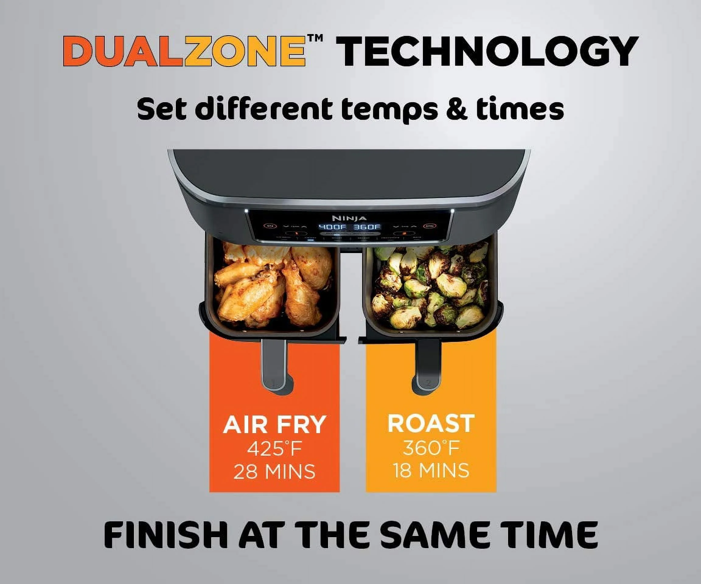Restored Ninja DZ201 Foodi 6-in-1 2-Basket Air Fryer with DualZone Technology, 8-Quart Capacity, and a Dark Grey Stainless Finish (Refurbished) - Image 2