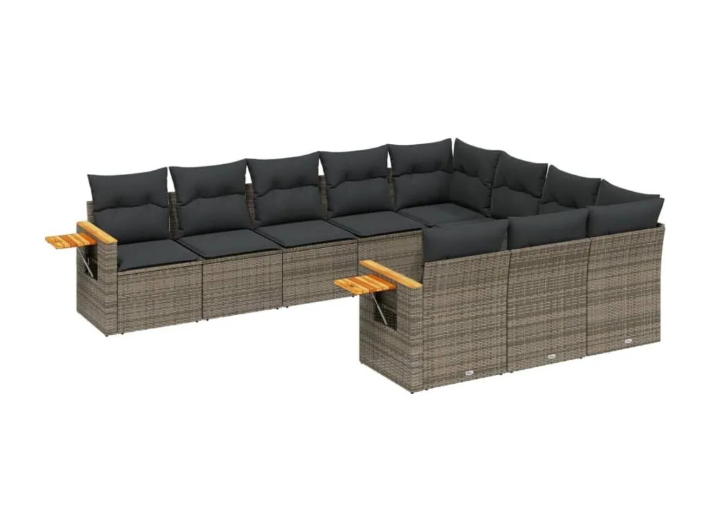 Set de sofás de jardín 10 pzas con cojines ratán sintético gris 30512QLAV