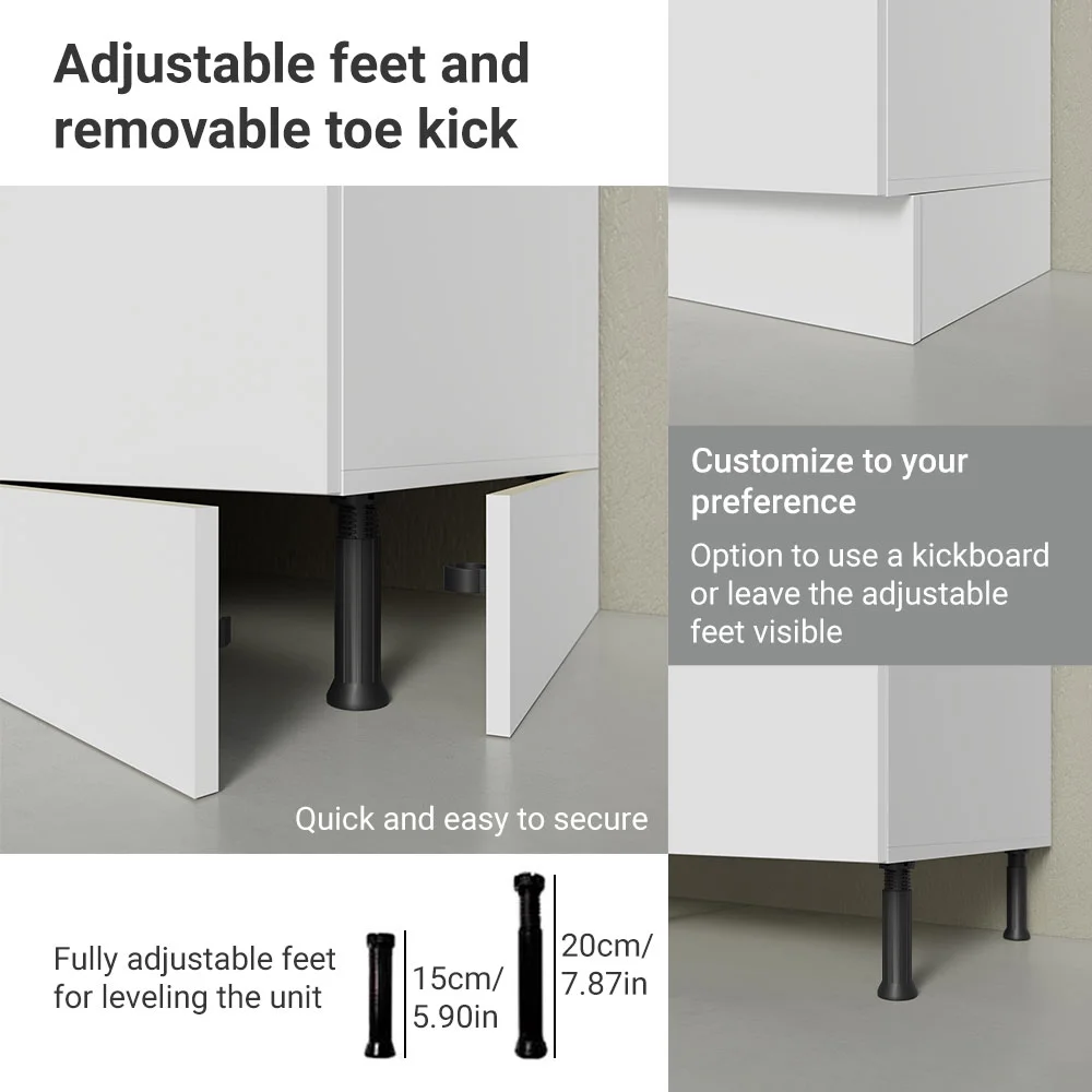 Madesa Hazel Kitchen Storage Base Cabinet with 3 Drawers 23 Inch Wide Engineered Wood Painted Finish Floor Mount Removable Plinth - White - Image 8