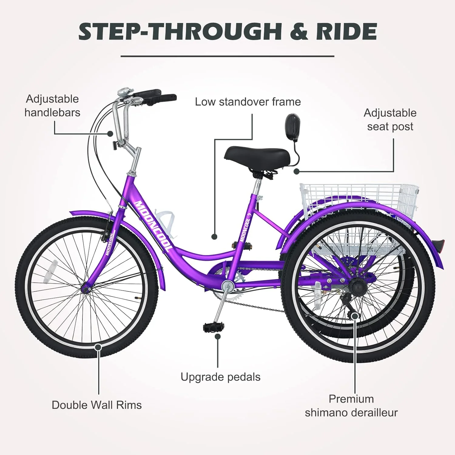 FICISOG 7 Speed Adult Tricycle for Women, 20/24/26 Inch Adult Trike with Basket, 3 Wheel Bikes for Adults Seniors, Cruise Trike for Shopping Picnic - Image 64