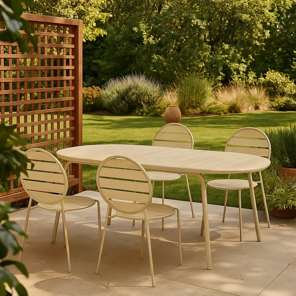 Conjunto de Comedor de Jardín Ovalado para 4 Personas, Estructura de Acero, Incluye 1 Mesa y 4 Sillas, Color Beige - HNctcpD179tX