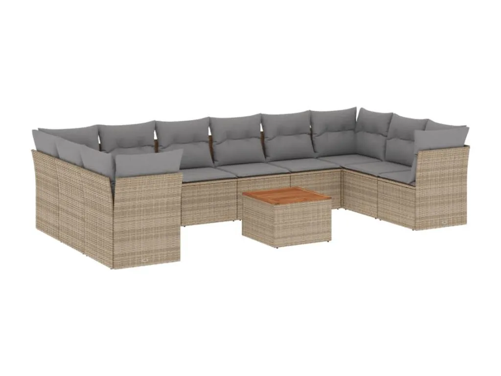Juego de sofás jardín con cojines beige mezcla 11 pzas ratán PE 23051lqbi