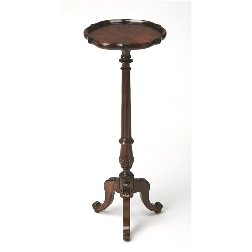 Bowery Hill Traditional Wood Pedestal Plant Stand in Cherry Dark Brown