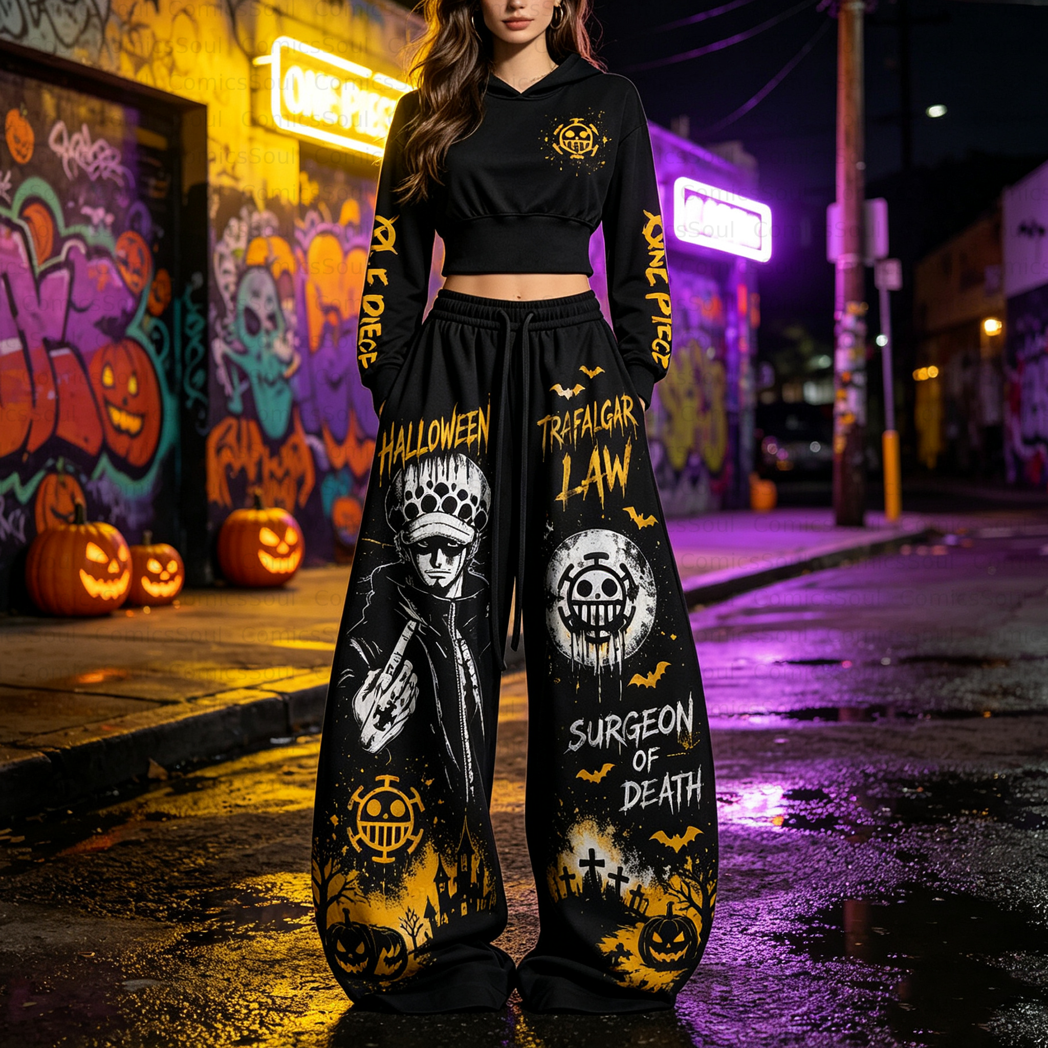 One Piece Halloween Theme Hoodie & Pants Two Piece Tracksuit Set 3050987 TeeThreads Sustain the Scene with Custom Apparel