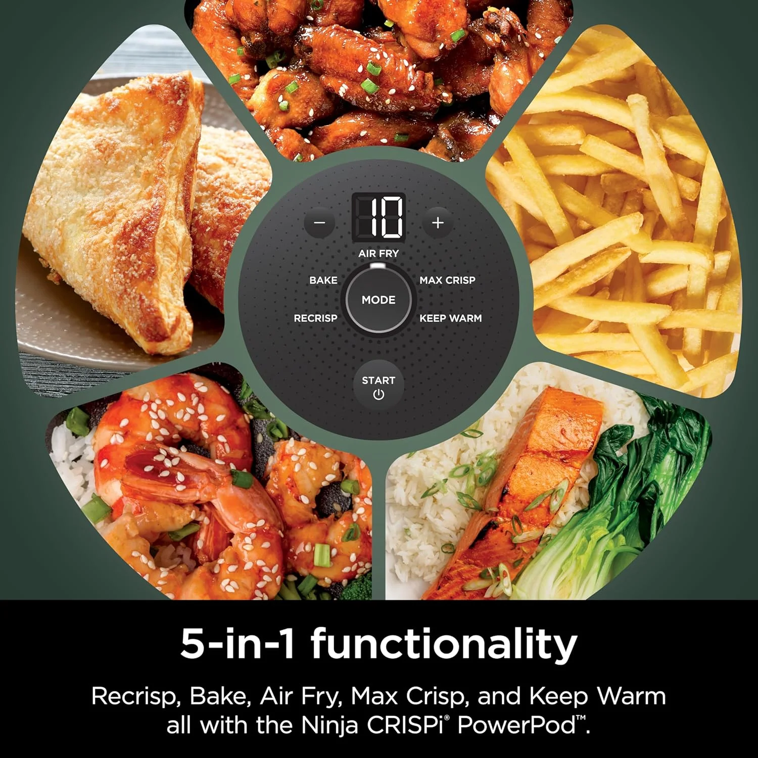 Ninja Crispi 5-in-1 Portable Glass Air Fryer Cooking System FN103BF, British Racing Green with Soft Gold Trim, 1500W, New - Image 10