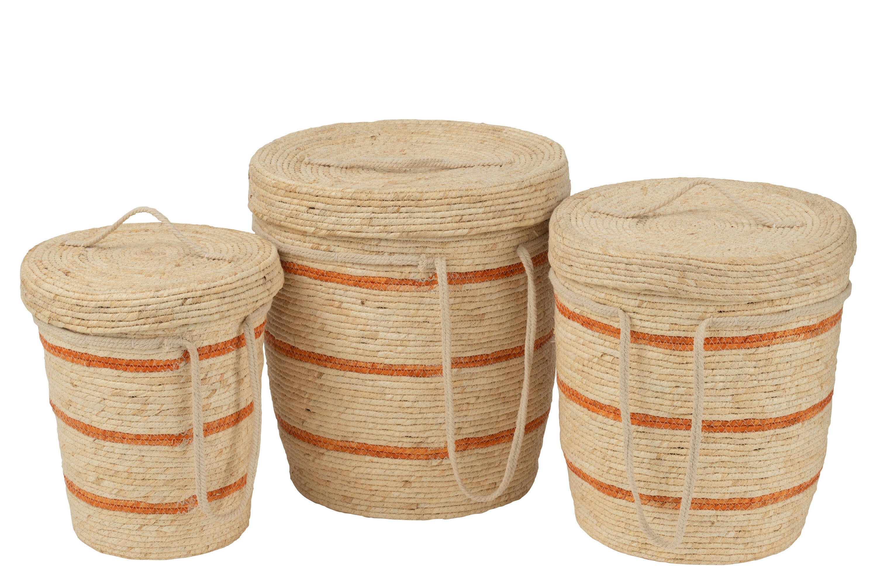 J-Line mand Strepen + Deksel - textiel - naturel oranje - se