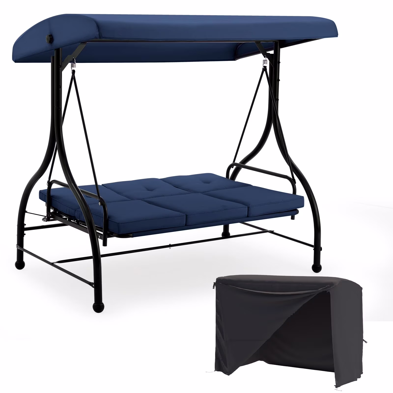 AECOJOY 3 Person Canopy Steel Porch Swing, Converting Swing Glider Hammock-Beige