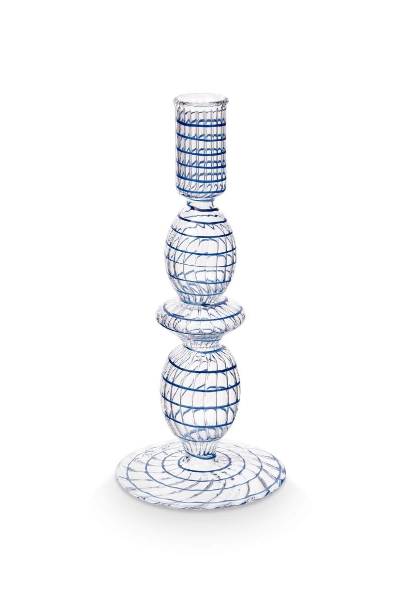 Candle Holder Glass Swirl Dark Blue 20cm