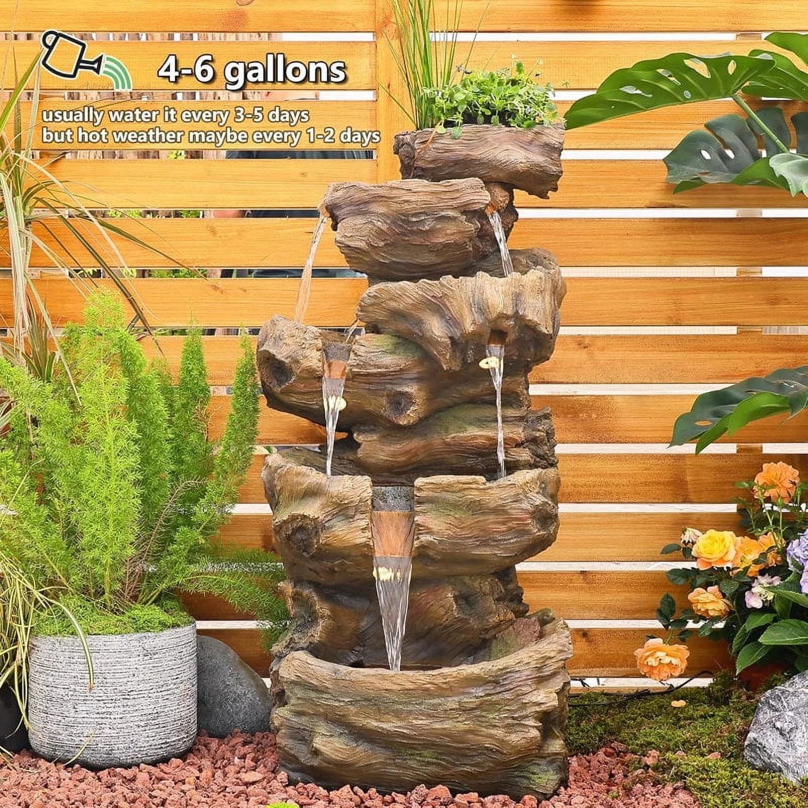 5-Tier Outdoor Rock Waterfall Fountain with LED Lights, Large Cascading Garden Water Feature for Patio, Porch, Yard - Image 3