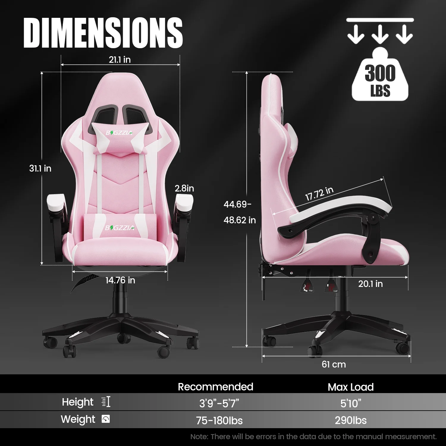 Bigzzia Gaming Chair Office Chair, Ergonomic Game Chair with Height Adjustable Headrest and Lumbar Support for Adults Teens, Black & White - Image 62