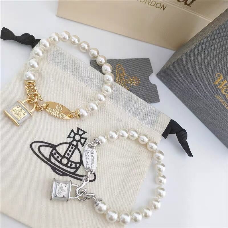 Vivienne Westwood Lock Charm Pearl Bracelet - Original Replica Club