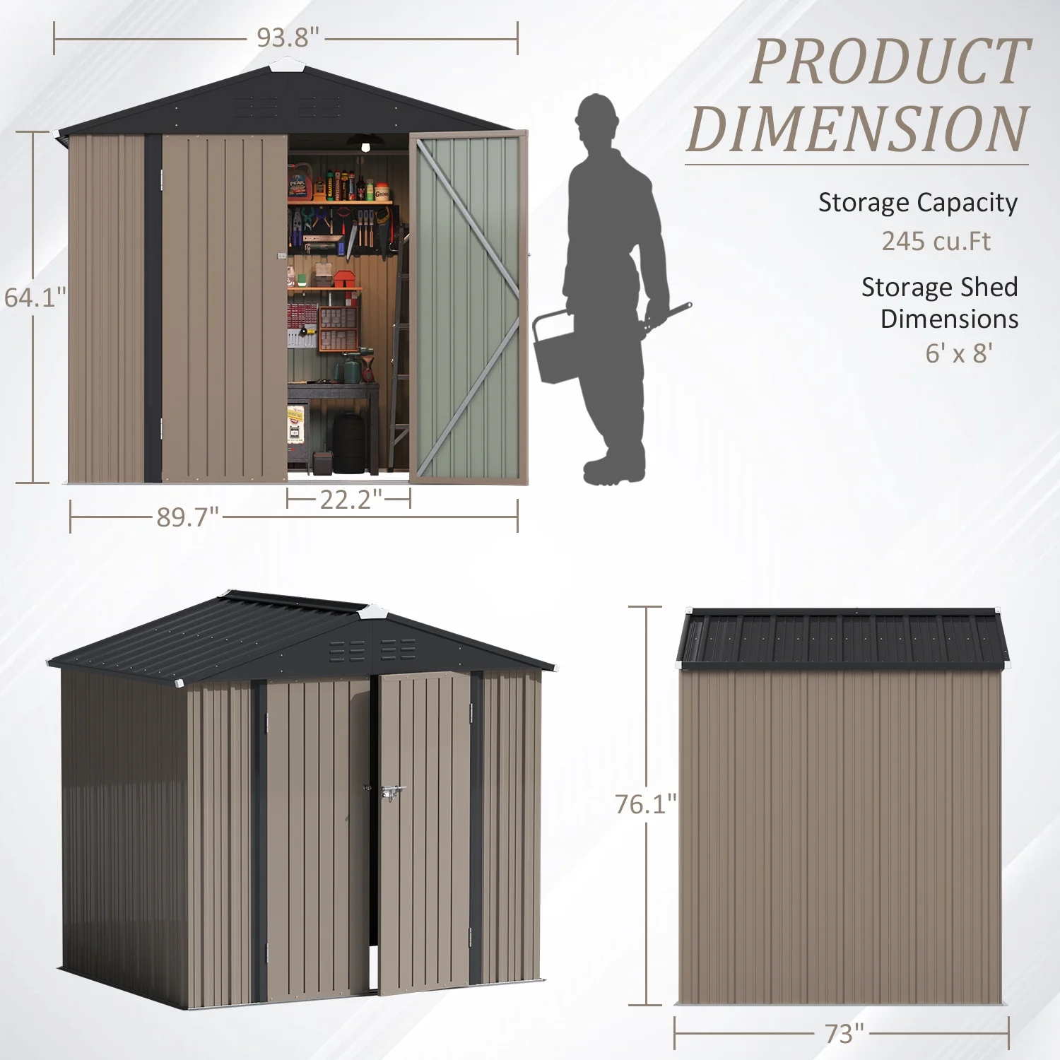 LACOO 4' x 6' Outdoor Storage Metal Shed for Tool Storage, Outdoor House for Backyard & Garden,Brown - Image 27