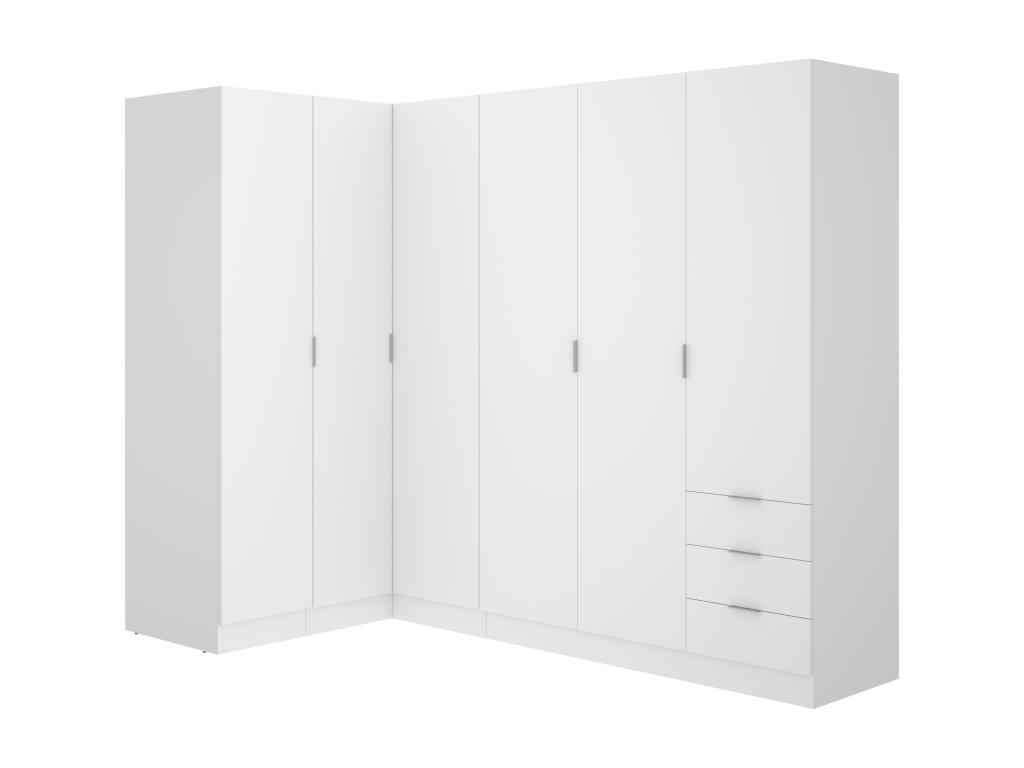 Armario de esquina de 6 puertas y 3 cajones - l213 cm - blanco