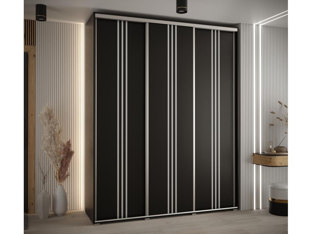 ARMARIO DAVOS 6 DE PUERTAS CORREDERAS 235,2/190/60 3 puertas (Negro/Negro/Plata)