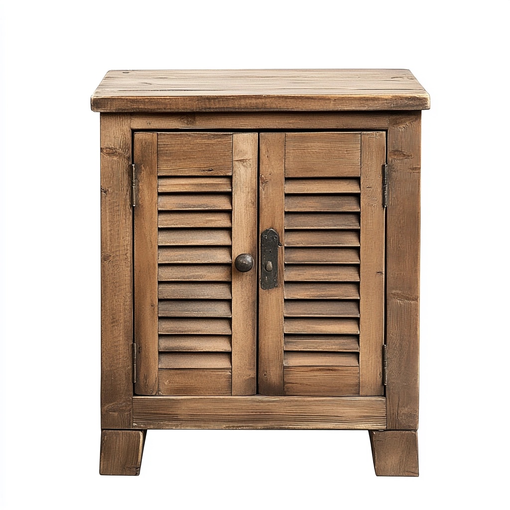 Mesita auxiliar de madera para salón acabado rústico con puertas estilo persiana almacenaje compacto 60x40x30 cm armario lateral CU1416550