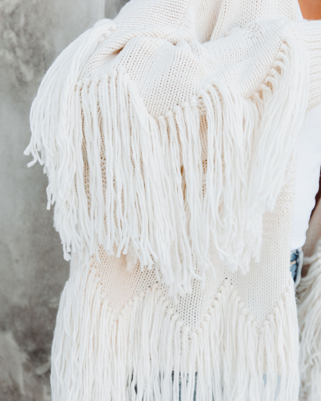 Spruce Fringe Knit Cardigan - Powder Beige - Se7enfashion