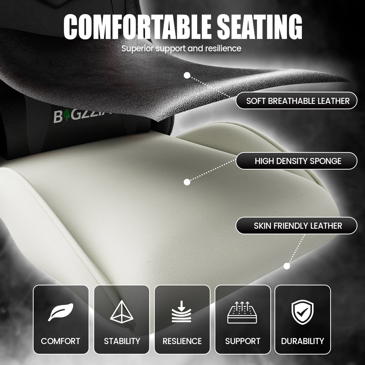 Bigzzia Gaming Chair Office Chair, Ergonomic Game Chair with Height Adjustable Headrest and Lumbar Support for Adults Teens, Black & White - Image 83