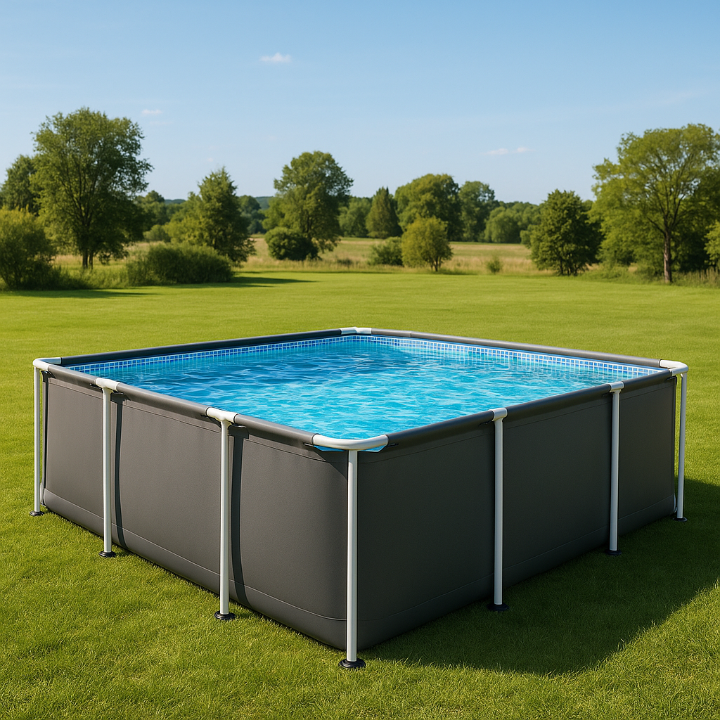 Rectangular Sí Piscina PVC Metal Jardín Piscina tubular rectangular gris oscuro PVC y metal para jardín 732x366x132 cm
