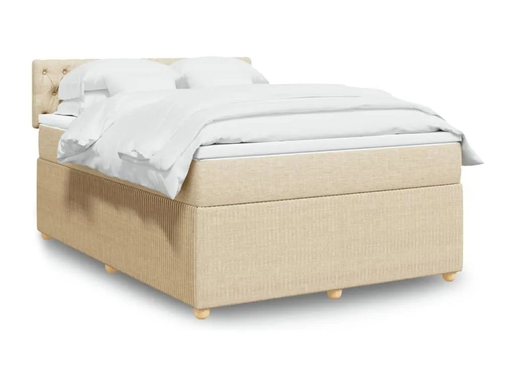 Cama box spring con colchón tela color crema 140x200 cm tsw3520606
