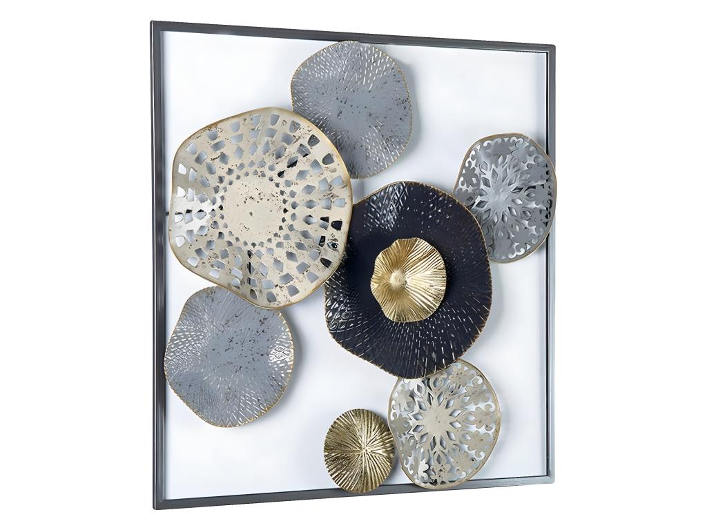 Adorno pared 50cm marco circulo plato, negro y oro mariella