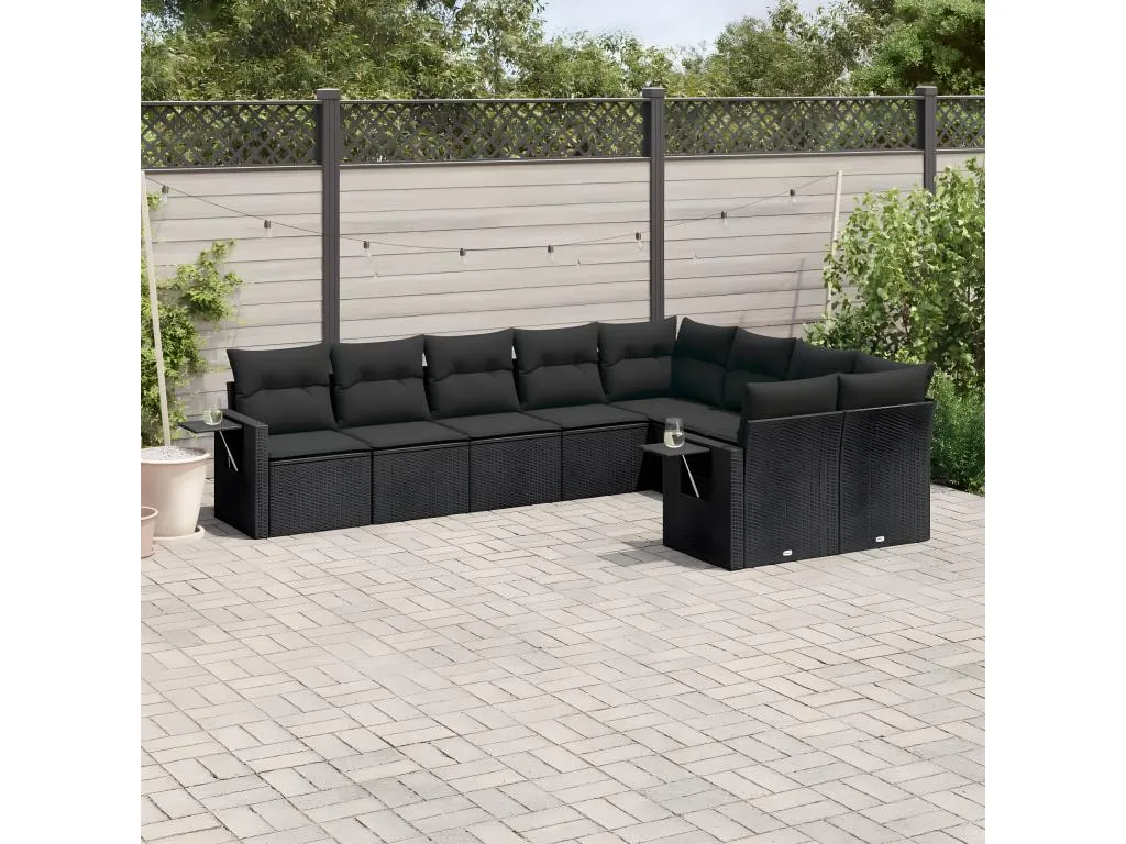 Set de sofás de jardín 8 piezas y cojines ratán sintético negro