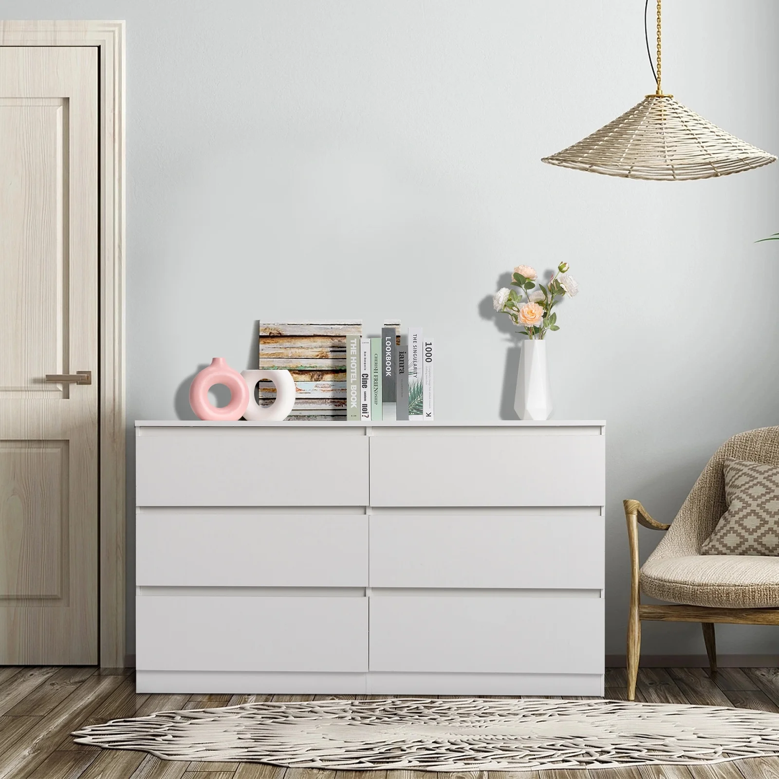 Ktaxon 6 Drawer Double Dresser Wood Dresser Storage Cabinet Drawer Organizer Chest Of Drawers, White - Image 7