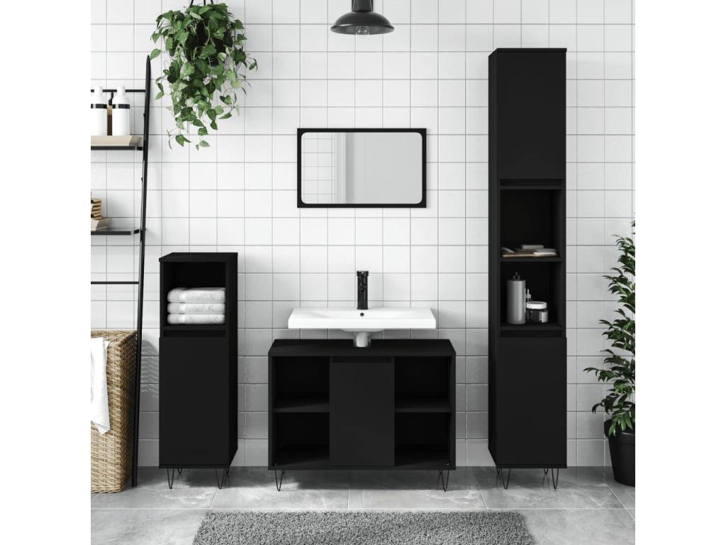 Armario de baño madera contrachapada negro 30x30x100 cm