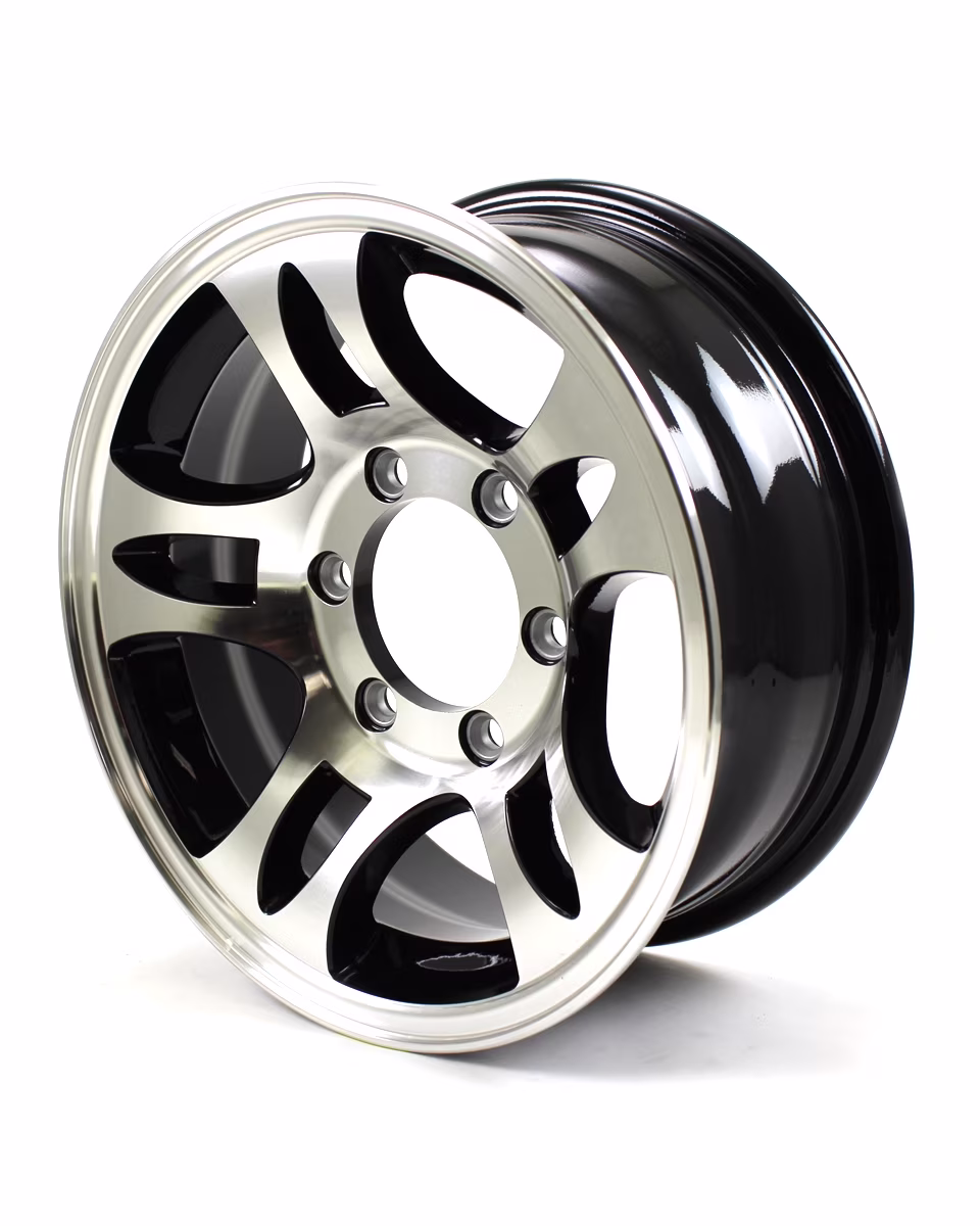 15x6 6 - Lug on 5.5" Aluminum T03 Trailer Wheel Black Inlay - T03 - 56655BM