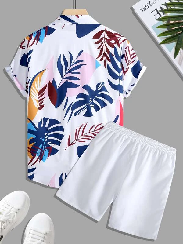 Suitmens Men's Hawaiian Print Short Sleeve Shirt Set 010