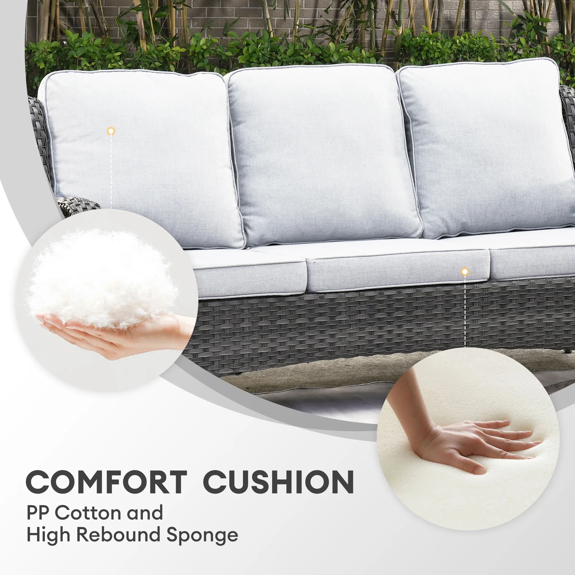 Vcatnet 8 Pieces Outdoor Patio Furniture Sectional Sofa All-weather Conversation Set with Swivel Rocking Chairs and Fire Pit Table for Garden,Poolside,Gray - Image 8