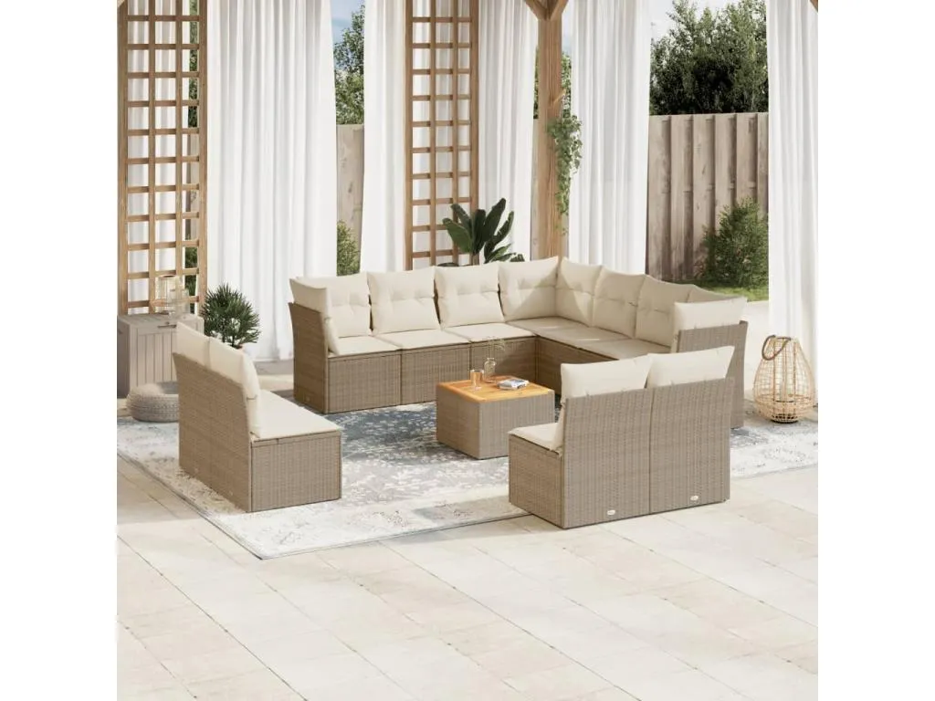 Set de sofás de jardín 12 pzas y cojines ratán sintético marrón Beige